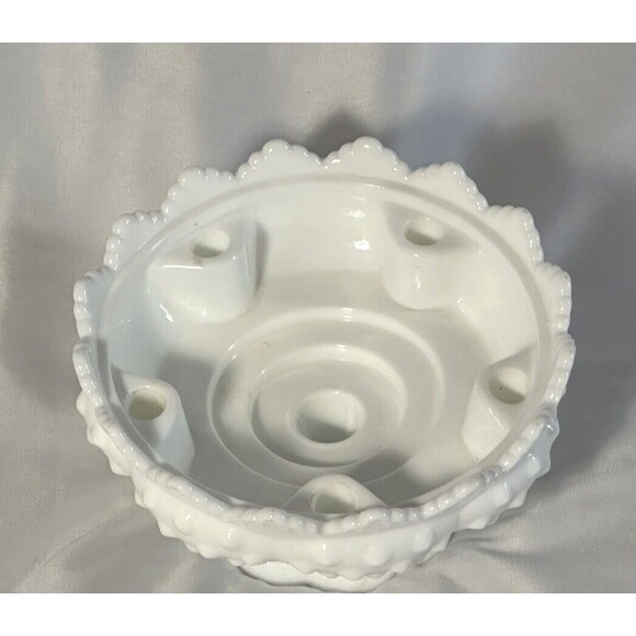 Vintage Fenton Milk Glass Bowl Taper Candle Stick Holder (for 6) Hobnail Footed - Picture 2 of 5